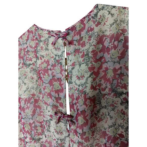 Anna Sui Size 4 Silk Pink Floral Sleeveless Tiered Ruffle Dress Boho Party” - Picture 10 of 13